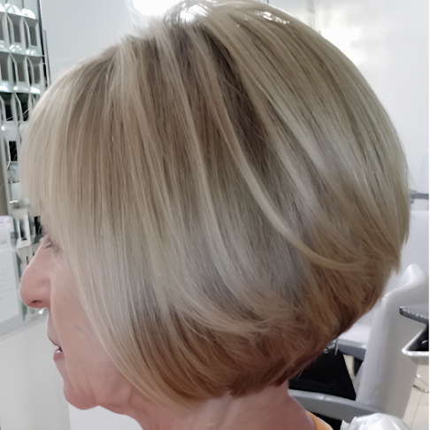 Cool blonde stacked bob with dimension